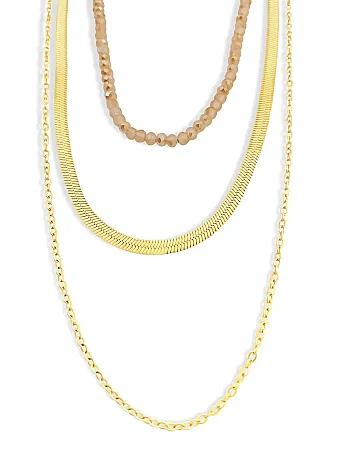 Κολιέ, γυναικείο, από ανοξείδωτο ατσάλι καδενωτό, layering, με ροζ/κρεμ κρυσταλλάκια, κίτρινο επιχρύσωμα, 40 εκατοστά+5εκατοστά αλυσίδα επέκτασης(το κοντύτερο κολιέ) με τις πέτρες), silverline, 0330343001,